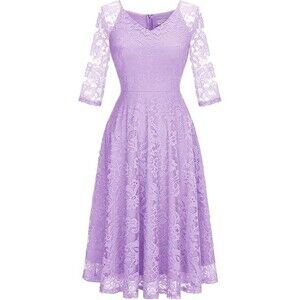 BRIDESMAID DRESS Lavender Purple Women's Large Lace Dressystar Worn Once EUC